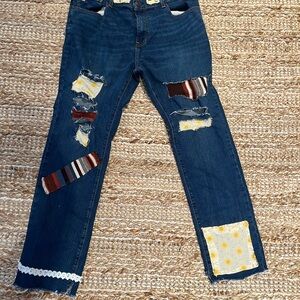 Plus size, XXL women’s Blue Patchwork Jeans 36x29 stitch by hand